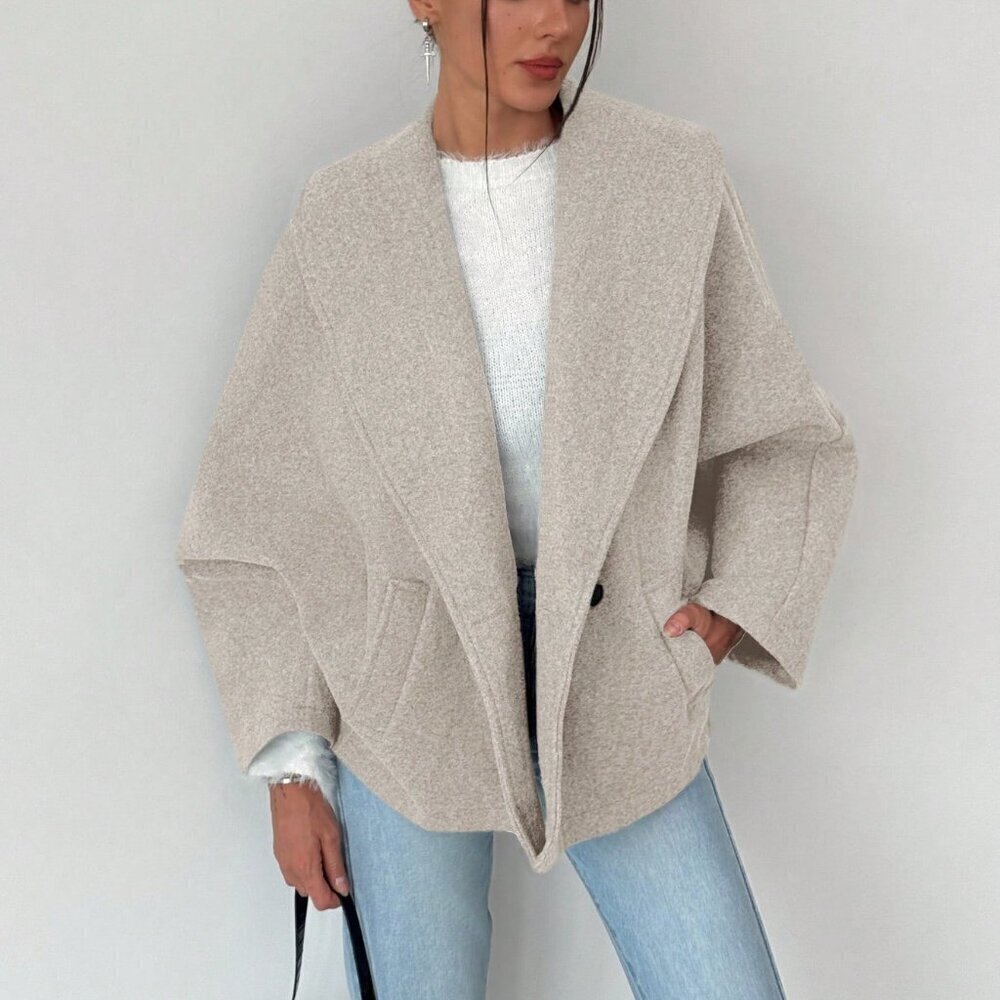 Khaki Casual Women's Elegant Lapel Versatile Coat